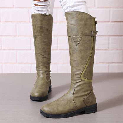 Variant image for Dam Läderstövlar Med Lång Blixtlås Platt Häl Casual Fashion-25