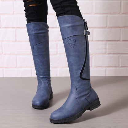Variant image for Dam Läderstövlar Med Lång Blixtlås Platt Häl Casual Fashion-33