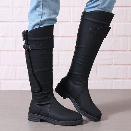Dam Läderstövlar Med Lång Blixtlås Platt Häl Casual Fashion-5