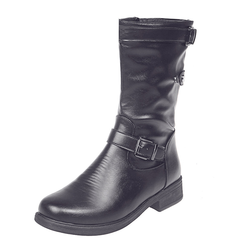 Variant image for Damstövlar Läder med Bältesspänne Fyrkantig Tå och Låg Häl-9