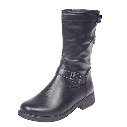Variant image for Damstövlar Läder med Bältesspänne Fyrkantig Tå och Låg Häl-9