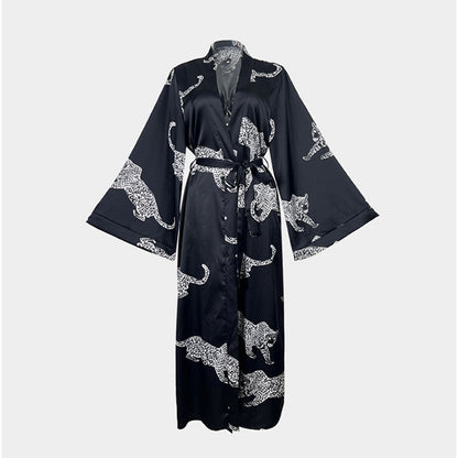 Dam Loungewear Långärmad Satin Leopardmönster-6