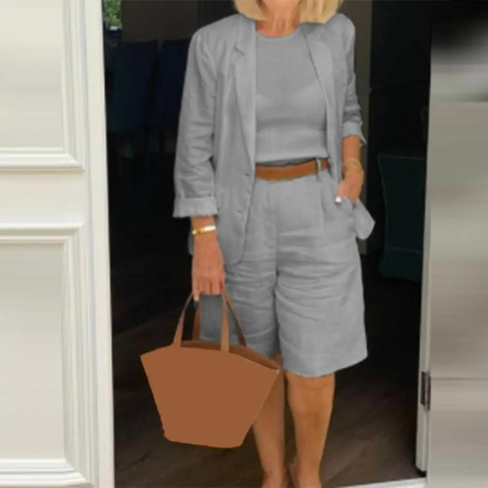 Kvinnors Blazer Shorts Set Elegant Bomull-1