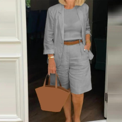 Kvinnors Blazer Shorts Set Elegant Bomull-1