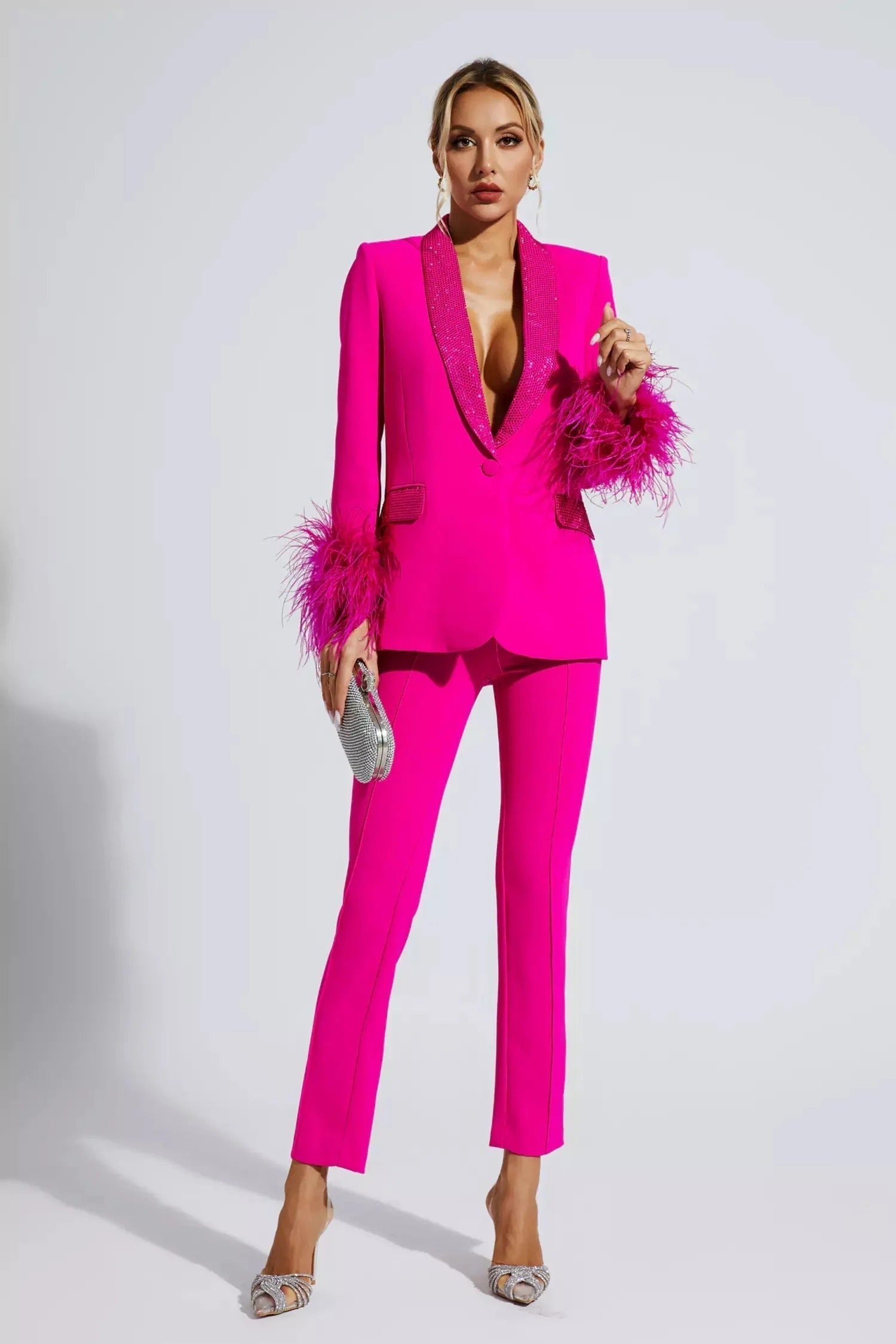 Kvinnors Tvådelad Jacka Långärmad Polyester Elegant-2