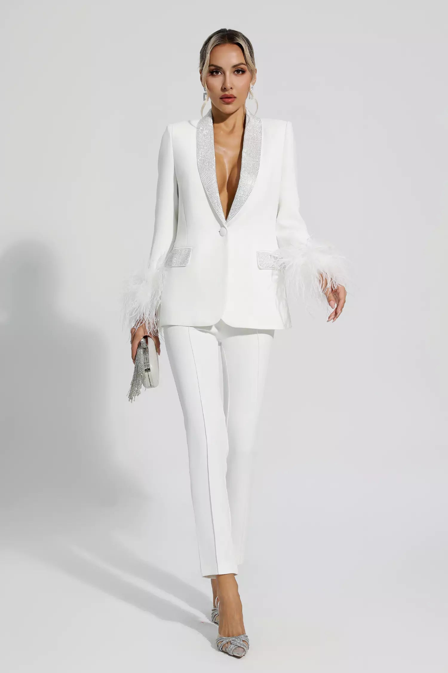 Kvinnors Tvådelad Jacka Långärmad Polyester Elegant-4