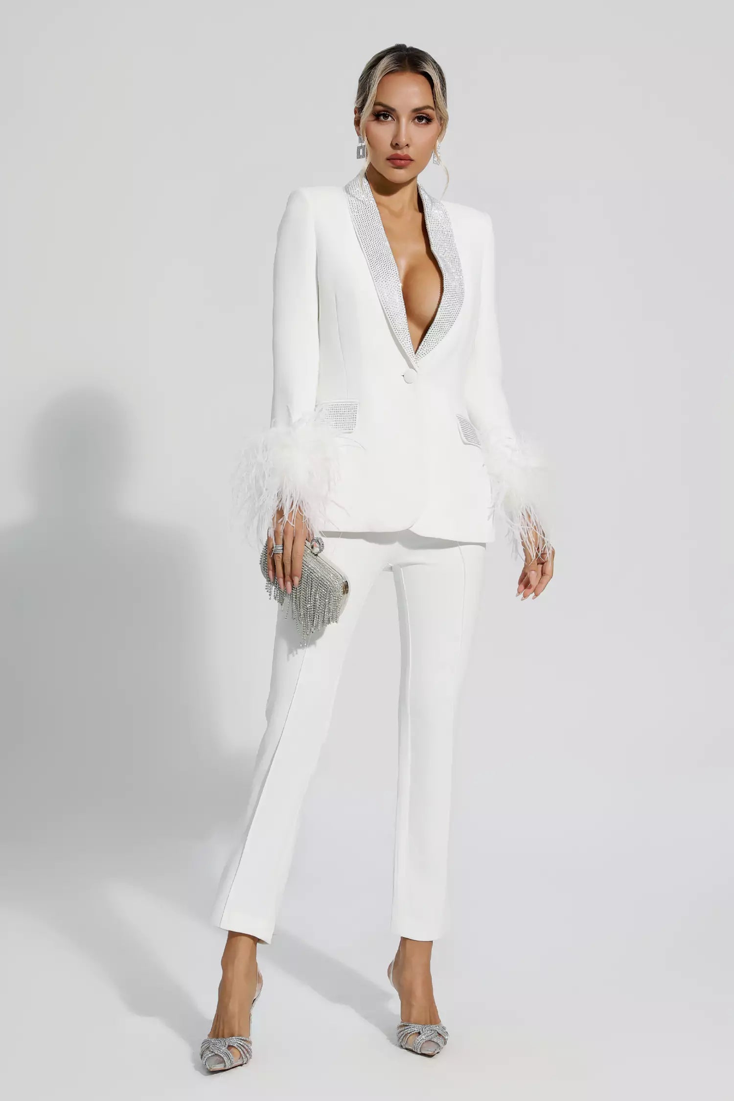 Kvinnors Tvådelad Jacka Långärmad Polyester Elegant-6