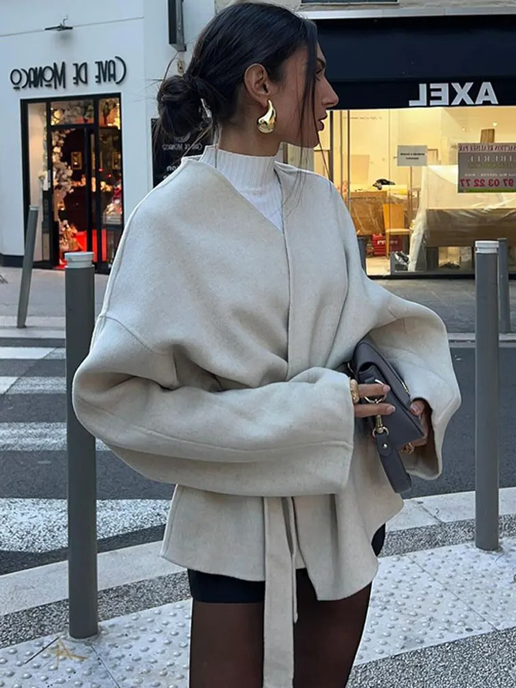 Dam Inpackningsjacka med Bälte Mjuk Tyg-5