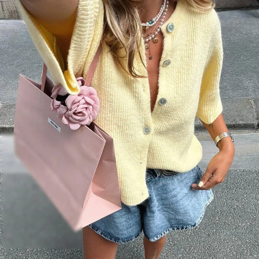 Dam Väst Stickad Med Knutdesign Mjuk Material-1