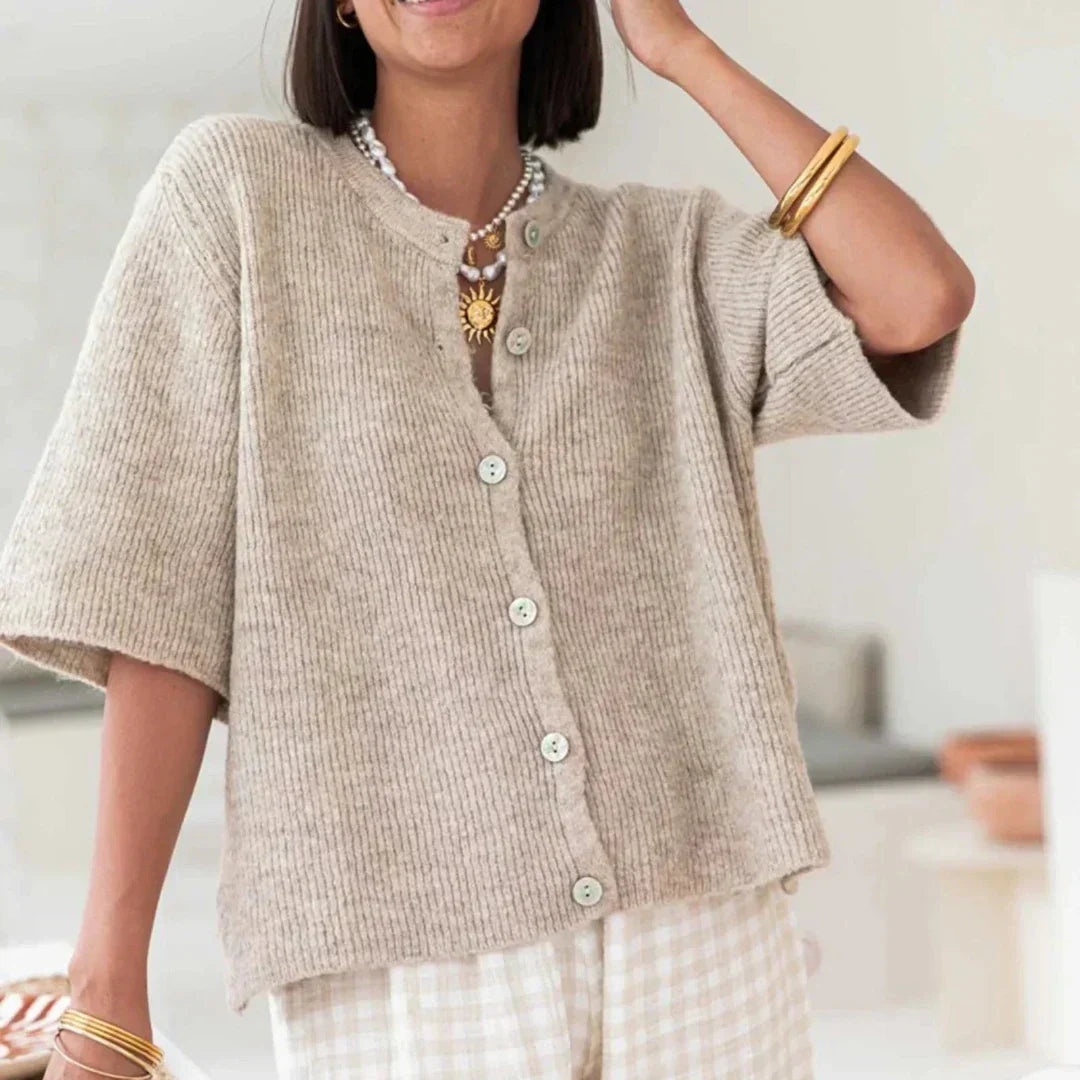 Dam Väst Stickad Med Knutdesign Mjuk Material-3