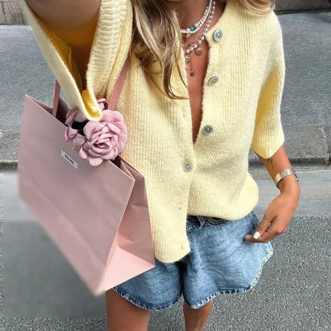 Variant image for Dam Väst Stickad Med Knutdesign Mjuk Material-1