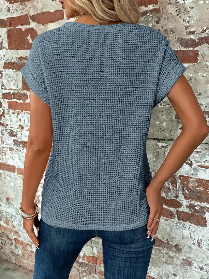 Kvinnors T-Shirt Avslappnad Stickad 100% Bomull-3