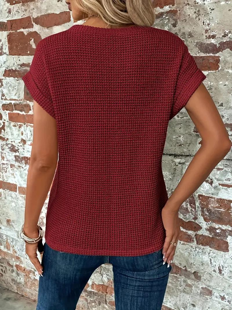 Kvinnors T-Shirt Avslappnad Stickad 100% Bomull-5