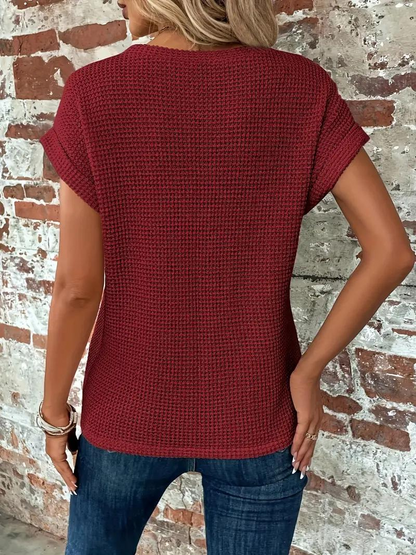 Kvinnors T-Shirt Avslappnad Stickad 100% Bomull-5