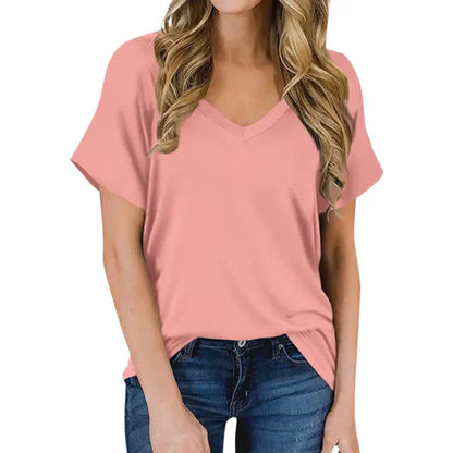 Kvinnors T-shirt V-ringning Bambu Bomull-6
