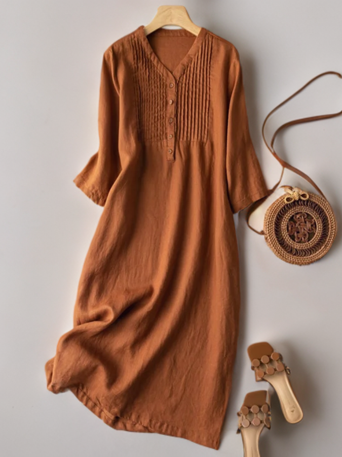 Kvinna Fällklänning V-ringning Lätt Material-3