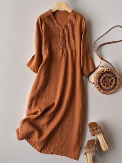 Kvinna Fällklänning V-ringning Lätt Material-3