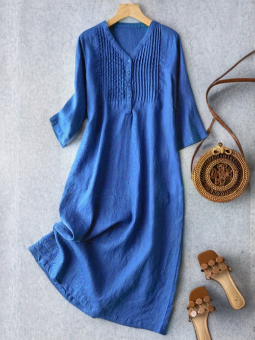 Kvinna Fällklänning V-ringning Lätt Material-1