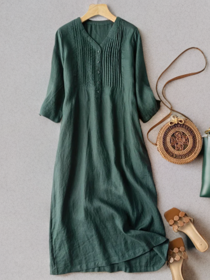 Kvinna Fällklänning V-ringning Lätt Material-2