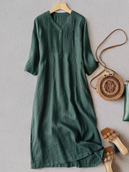 Kvinna Fällklänning V-ringning Lätt Material-2