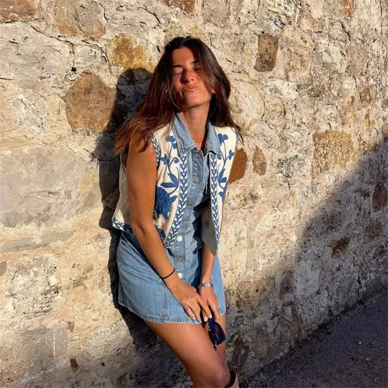 Dam Blomsterväst Lätt Polyester Avslappnad Design 5