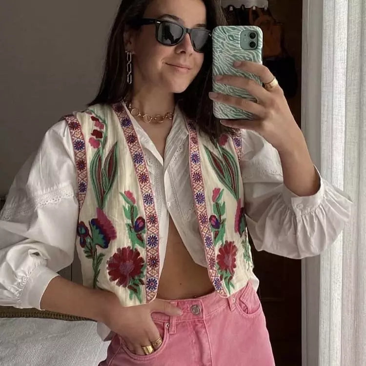 Dam Blomsterväst Lätt Polyester Avslappnad Design 2