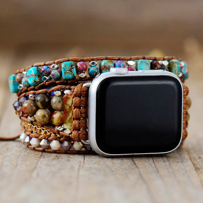 Klockarmband Läder Boho Stenar Handgjort med Jaspis och Onyx-2