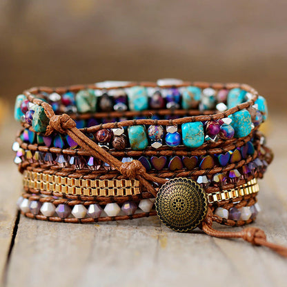 Klockarmband Läder Boho Stenar Handgjort med Jaspis och Onyx-3