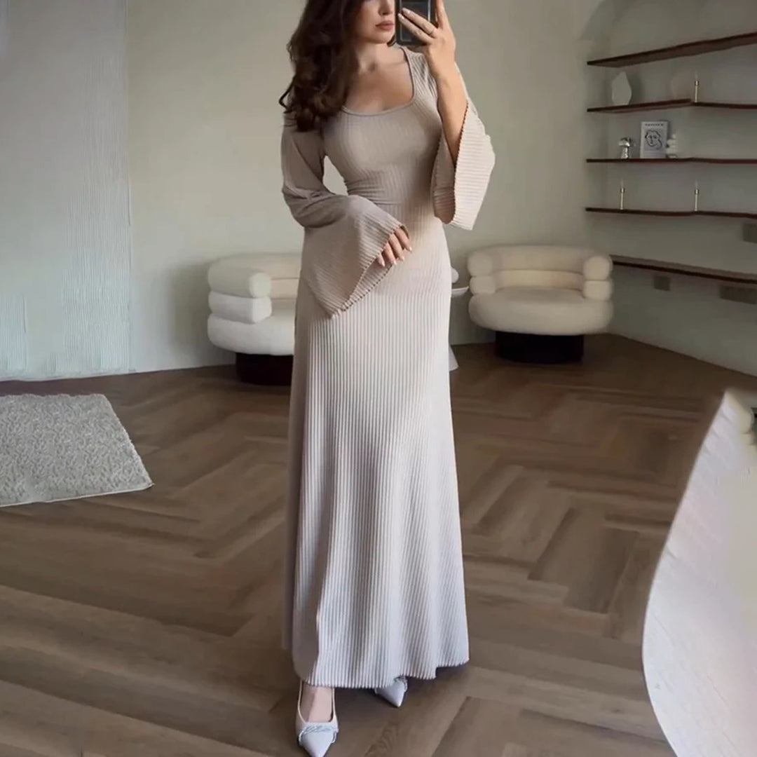 Maxiklänning Dam Ribbstickad Elegant Silhuett-5
