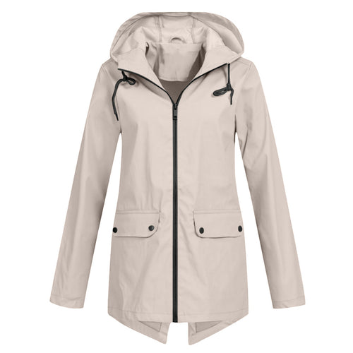 Damenjacke Wasserfest Modernes Design mit Kapuze und Taschen-1