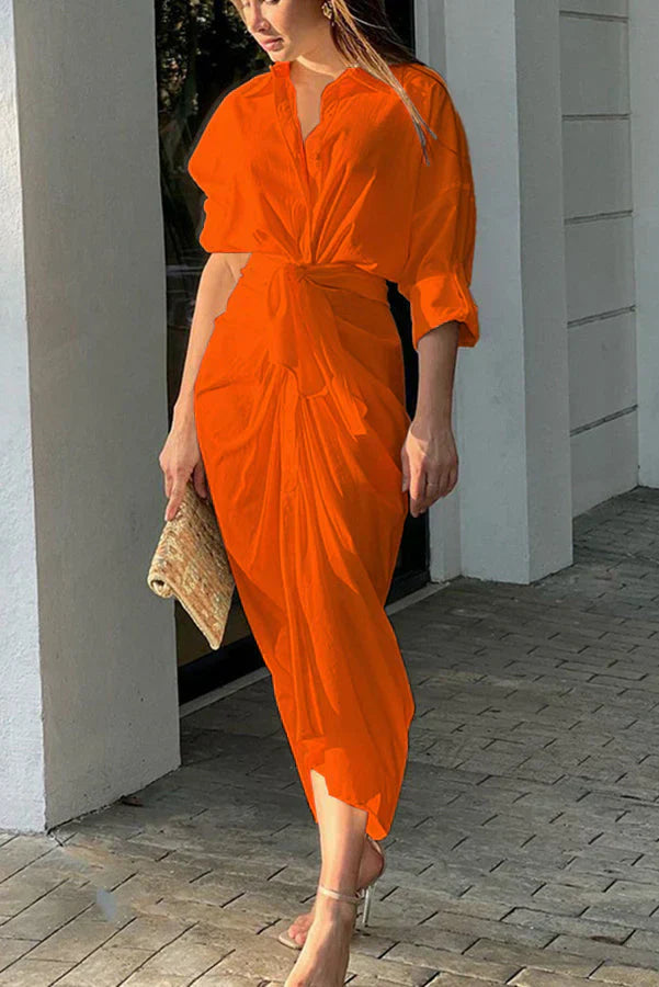 Variant image for Dam Midiklänning med Knappstängning Lätt Material Midi Klänning-5