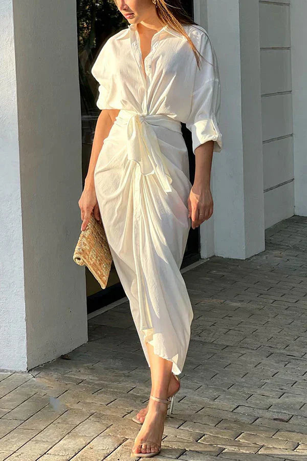 Variant image for Dam Midiklänning med Knappstängning Lätt Material Midi Klänning-1