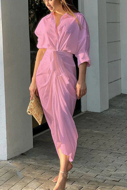 Dam Midiklänning med Knappstängning Lätt Material Midi Klänning-3