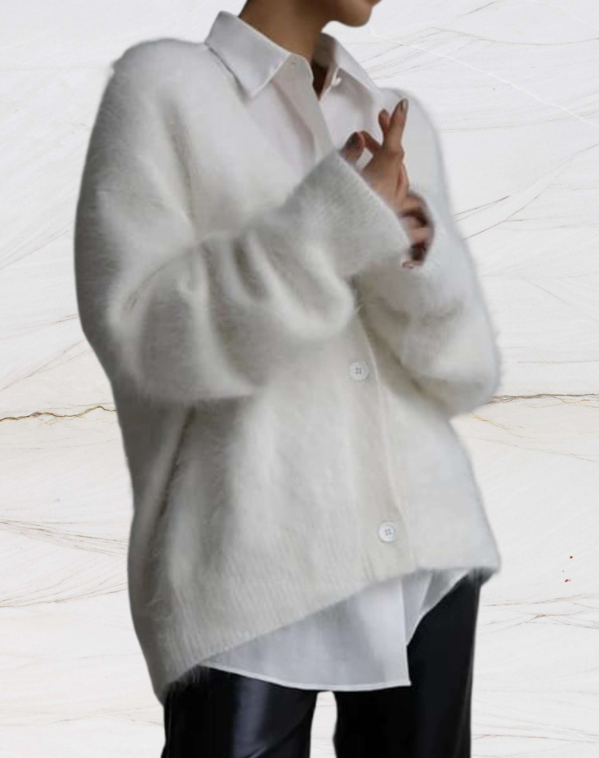 Variant image for Dam Tröja Överdimensionerad V-ringning Knappstängning 100% Bomull-4