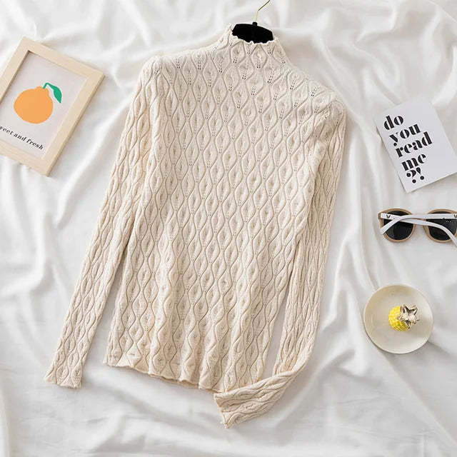 Variant image for Dam Turtleneck Tröja Fläta i Kinddetalj Mjuk Nylon Polyester Viskos-5