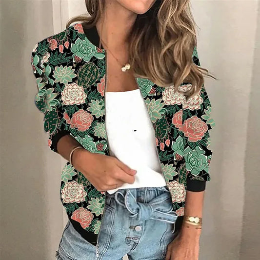 Damenjacke mit Blixtlås, Trendiges Druckmuster, Högkvalitativt Tyg, Bequem, Elegant, Größen S-XL 1