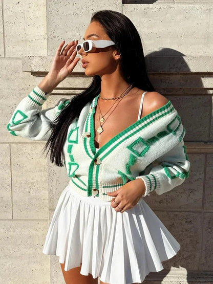 Dam Blommig Cardigan V-formad Halsringning Akryl 7