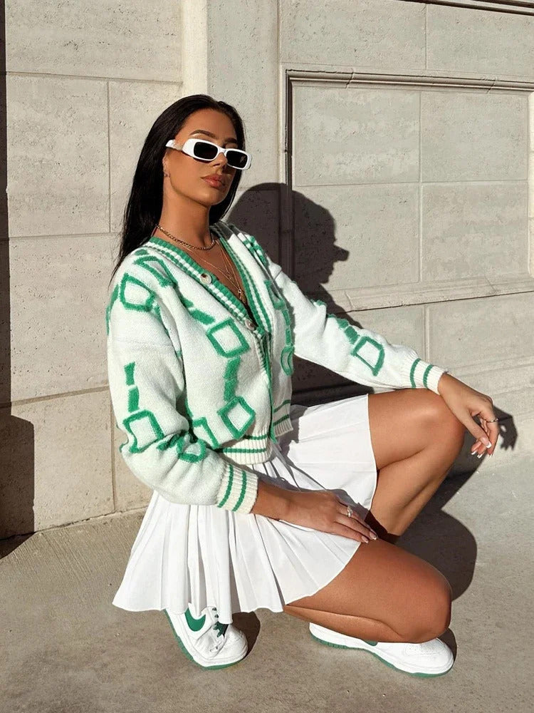 Dam Blommig Cardigan V-formad Halsringning Akryl 2