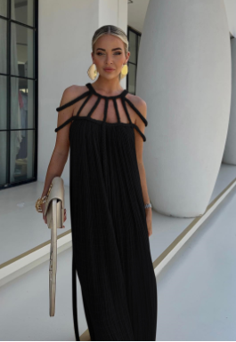 Dam Maxiklänning Draperad Linne för Sommarens Evenemang-5