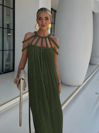 Variant image for Dam Maxiklänning Draperad Linne för Sommarens Evenemang-3