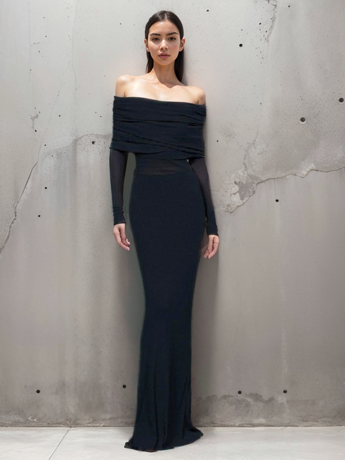 Dam Maxiklänning Axelfri Design Nätmaterial Elegant-3