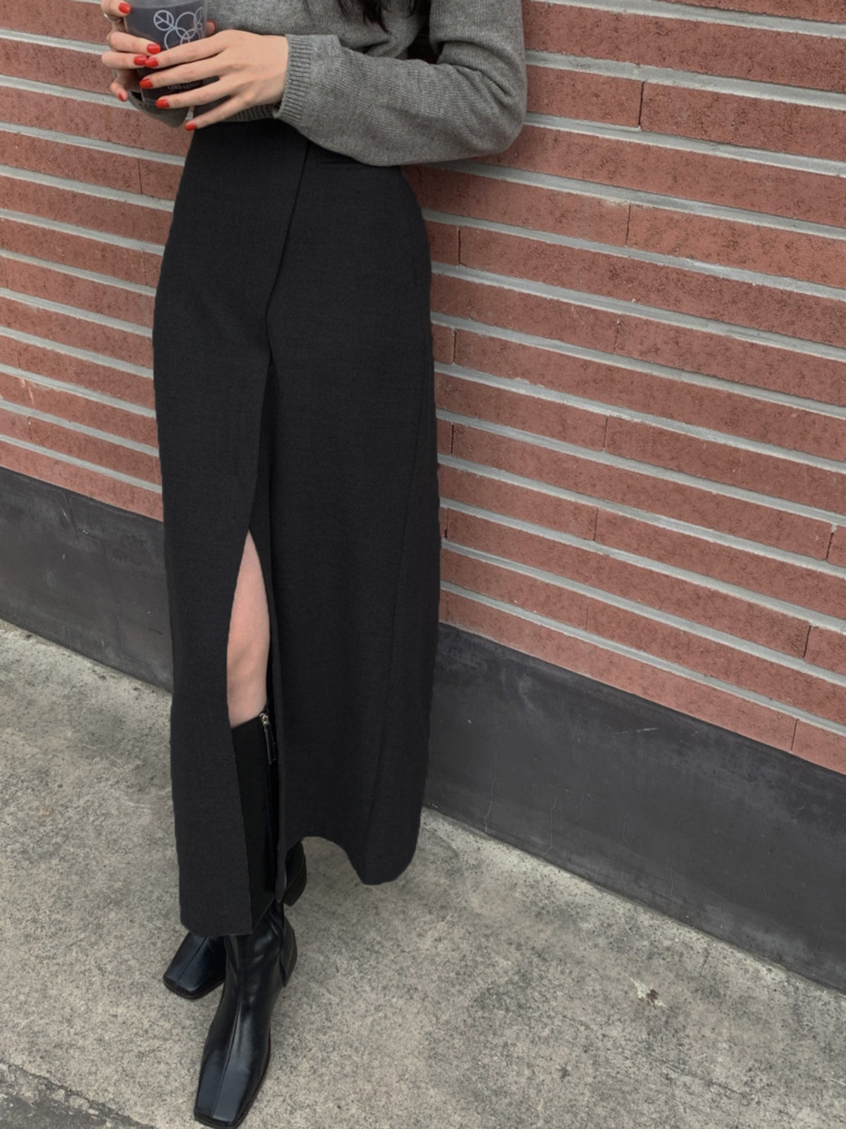Kvinnors Maxikjol Elegant Design med Slits i Bekväm Tygblandning-4