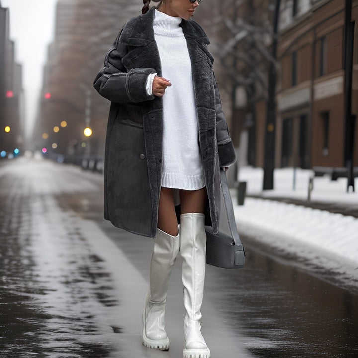 Kvinnors Lång Kappa med Konstgjord Päls Polyester Akryl-3