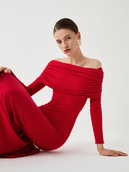 Dam Maxiklänning Axelfri Design Nätmaterial Elegant-6