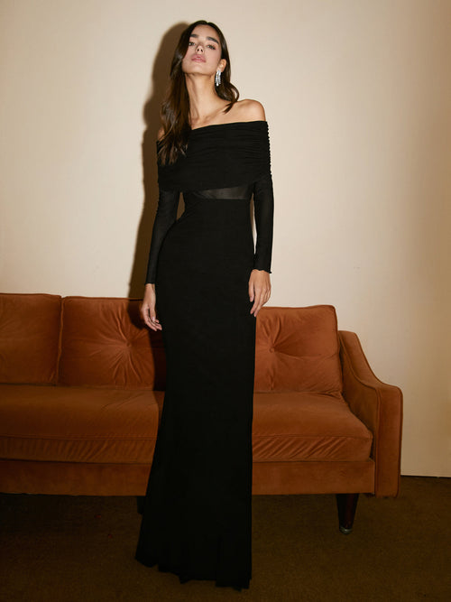 Dam Maxiklänning Axelfri Design Nätmaterial Elegant-1