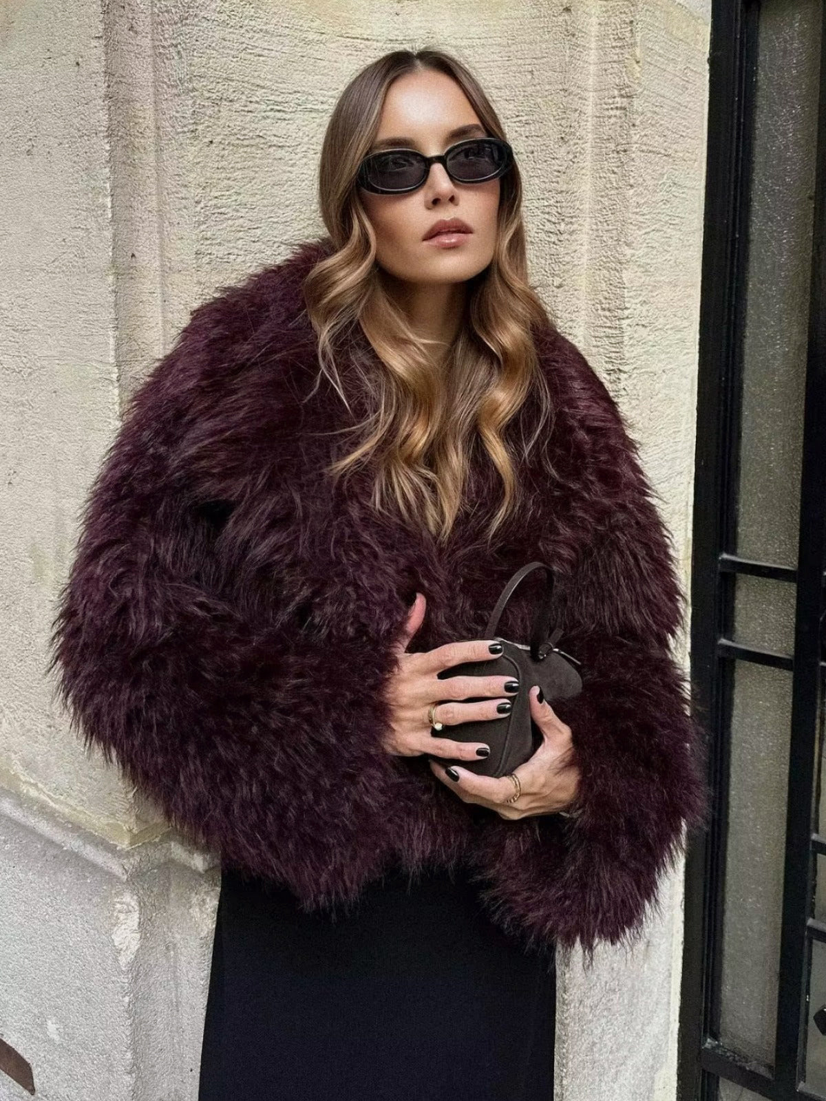 Kvinna Kortjacka Mjuk Konstpäls Modern Loose Fit-1