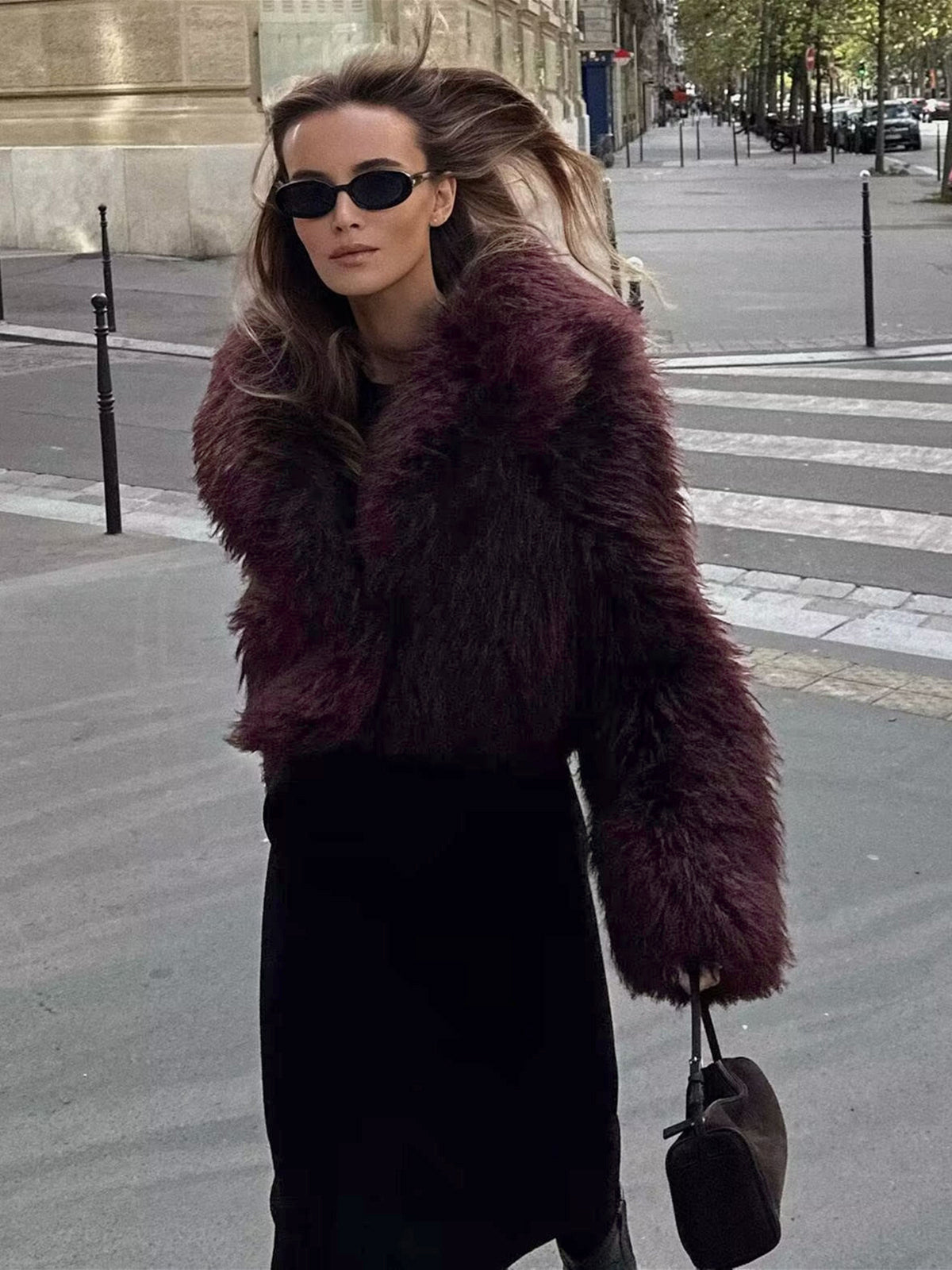 Kvinna Kortjacka Mjuk Konstpäls Modern Loose Fit-3