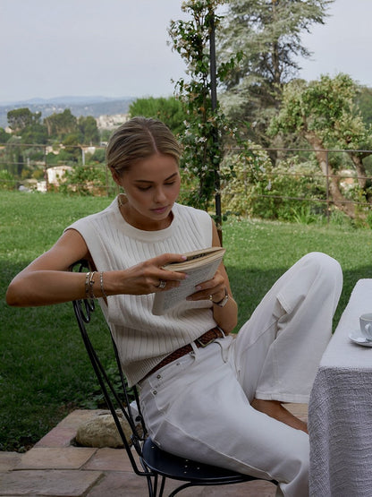 Dam Ärmlös Tröja Rund Hals Lätt Stickad 2