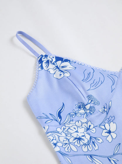 Kvinna Lång Klänning Blommönster Polyester 3