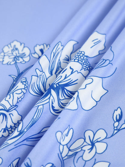 Kvinna Lång Klänning Blommönster Polyester 4